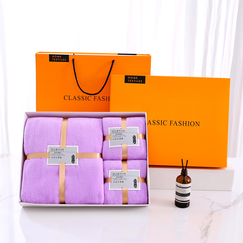 Cross-border towel gift box three-piece set wholesale, thickened beauty salon shower towel and bath towel set, coral fleece three-piece set