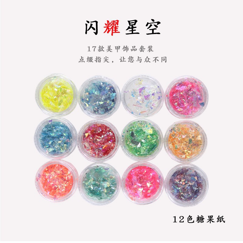 12 colores de uñas belleza Ojo Maquillaje Glitter lentejuelas cerámica suave fruta pieza perla polvo Delgado mezclado accesorios la joyería BRICOLAJE