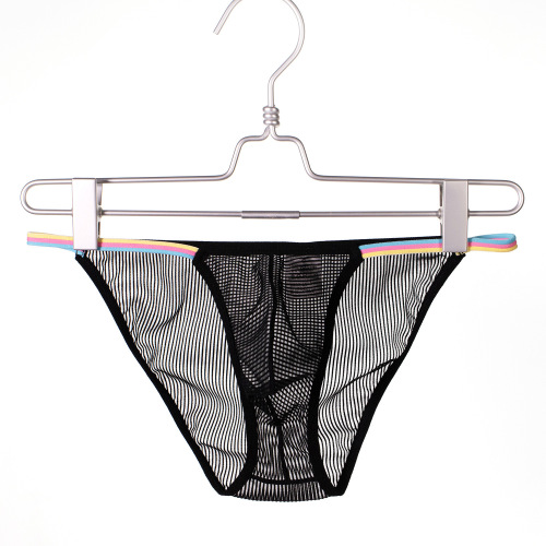 Foreign trade see-through striped sexy men's underwear low-waist sexy hairy men's sexy high-cut briefs B643
