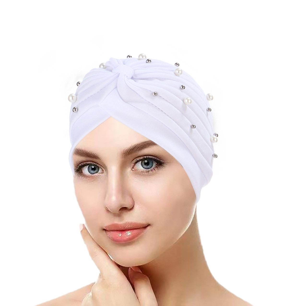 Solid Color Pattern Winter, Summer, Spring Season Women's Simple Style Solid Color Pearl  Eaveless Beanie Hat