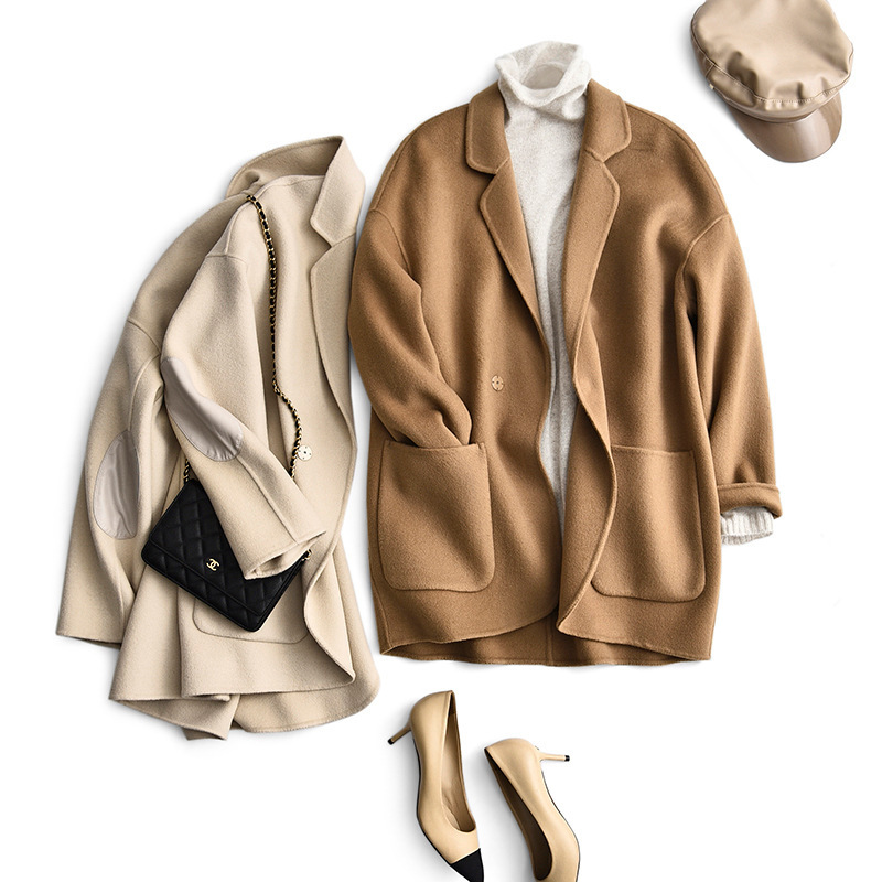 Special Offer in Stock Sheepskin Splicing Cocoon Type Fashionable Loose Double-Sided Woolen Coat for Women Elegant