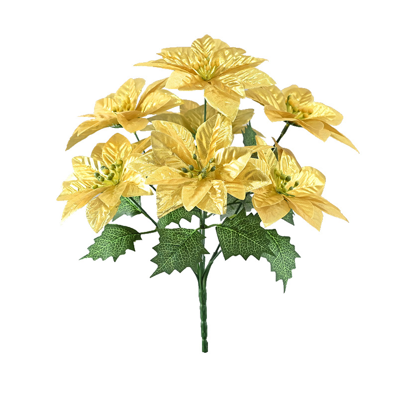 Simulación de 7 flores de Navidad tela de vello flor de Navidad decoración de Año Nuevo decoración de árbol de Navidad cabeza de flores de Navidad
