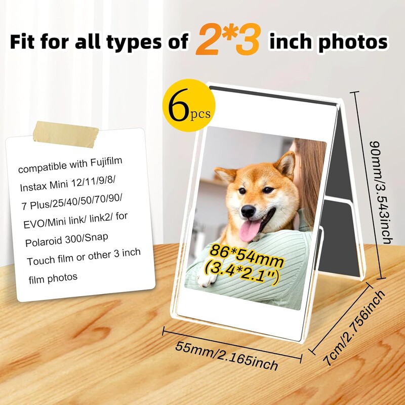 Customized 6 Mini Photo Frames Acrylic Desktop Mini Photo Frame 2X3 for Polaroid (Double Sided)