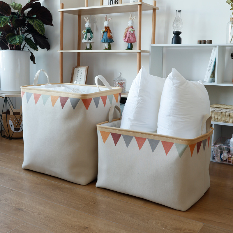 large capacity cartoon quilt clothes storage basket folding fabric dustproof storage box toy wardrobe finishing basket ins