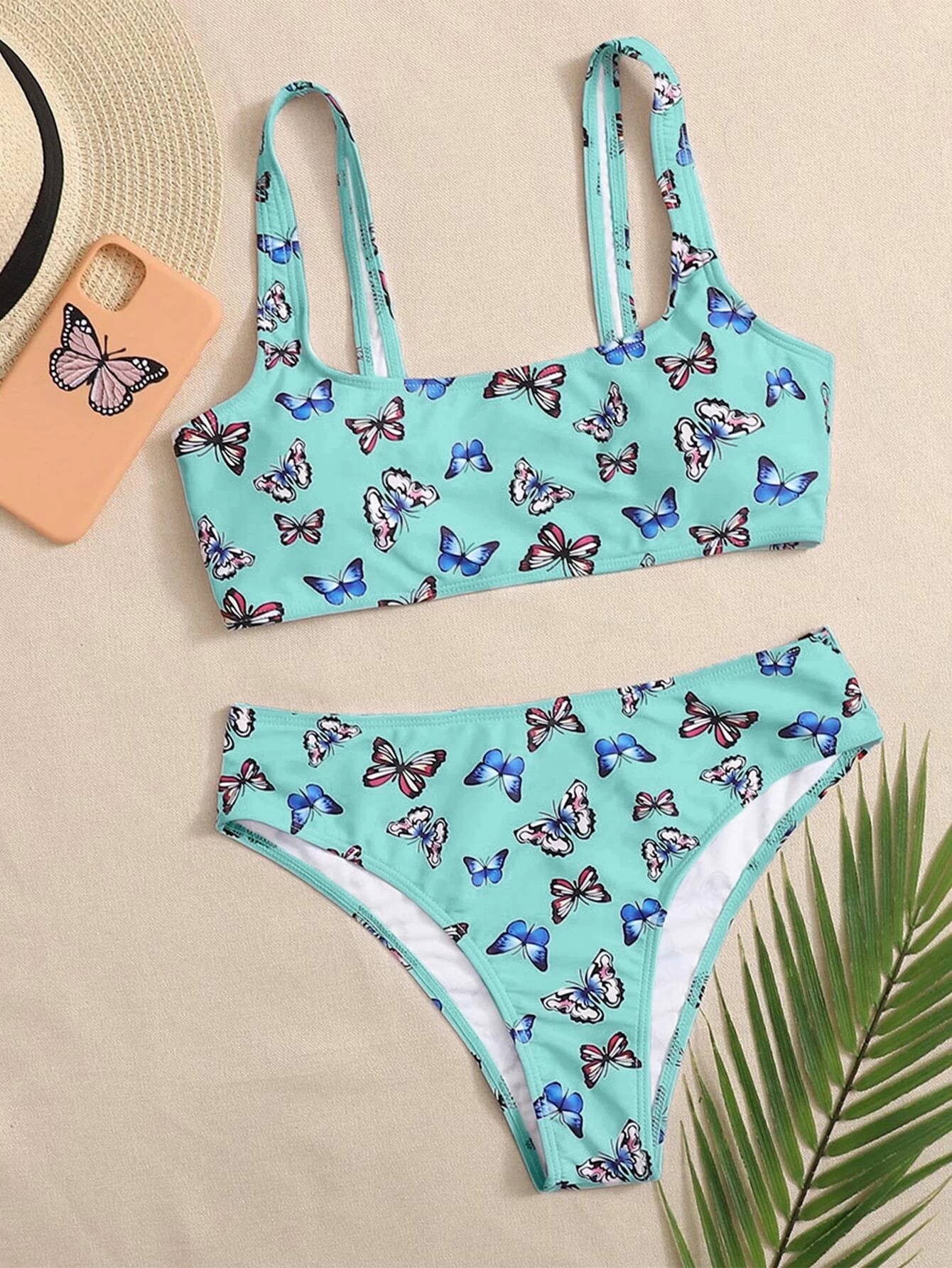 butterfly print split bikini  NSHL38543