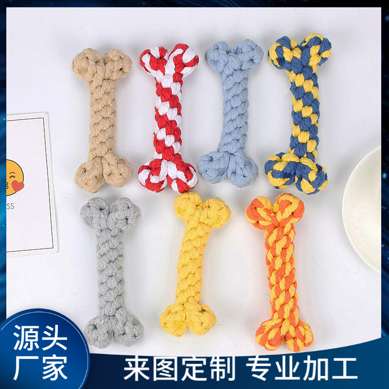 Juguete de cuerda de algodón para perros de Amazon, popular, trenzado en forma de hueso, resistente a las mordidas y a las mordidas de perros.
