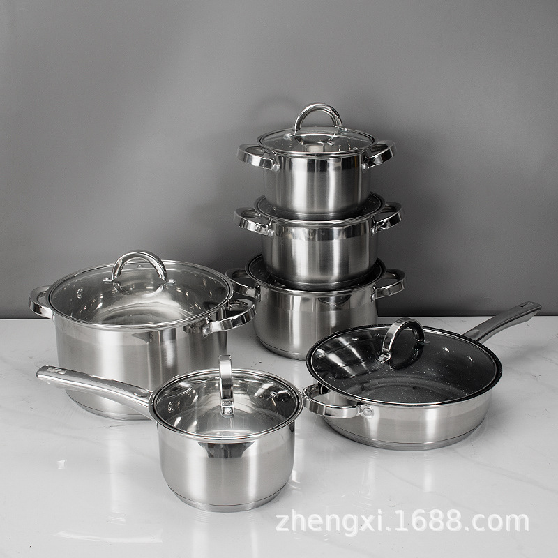 Conjunto de 12 piezas de cocina de acero inoxidable, cocina doméstica, cocina de aluminio, cubierta de vidrio, comercio exterior image 1
