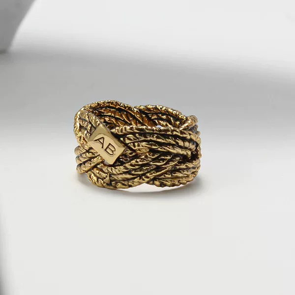 Fashionable Niche Designer Ring, Vintage Twist-Wrapped Metallic Chain, Wheat Ear Braided Ring, Zinc Alloy