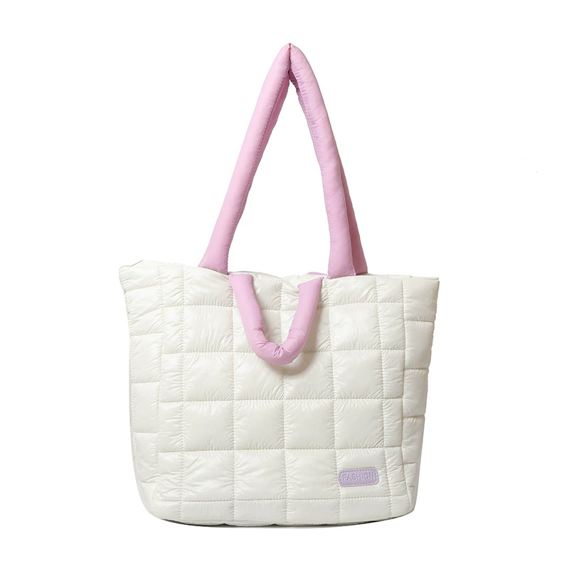 Fashionable capacious down jacket with diamond pattern, winter universal shoulder bag, one-shoulder bag