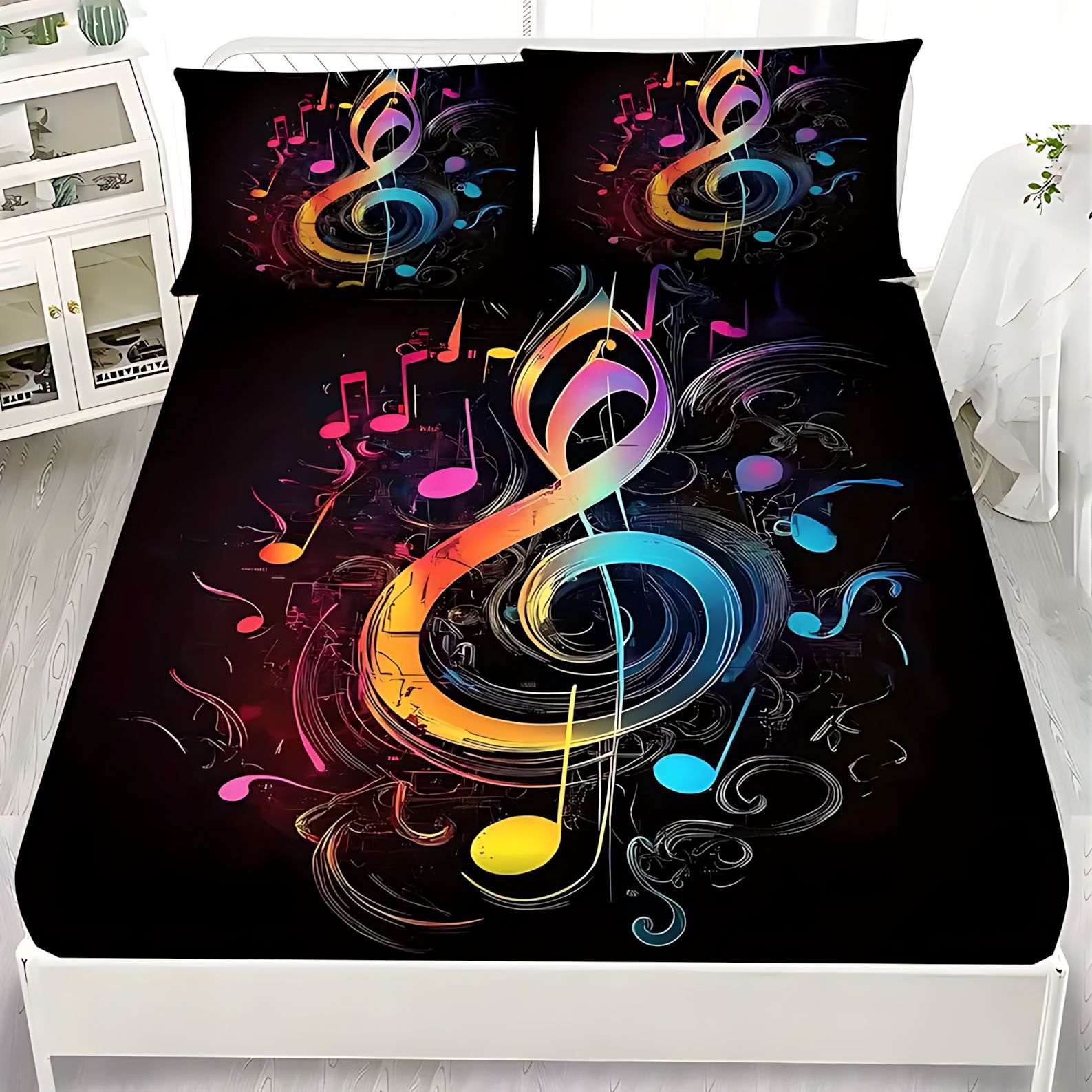 TEMU / JIT partitura nota patrón de impresión digital HD cama cama de cama kit de ropa de cama visita a casa transfronteriza