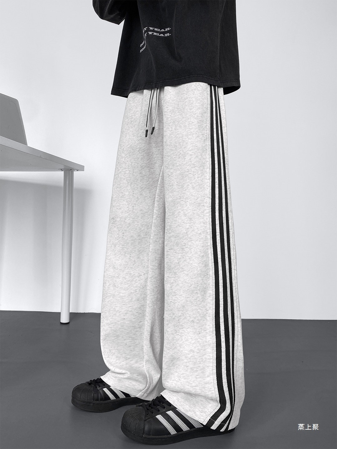 Heavyweight versatile loose wide-leg pants striped straight-leg youth long sweatpants men's autumn casual American style
