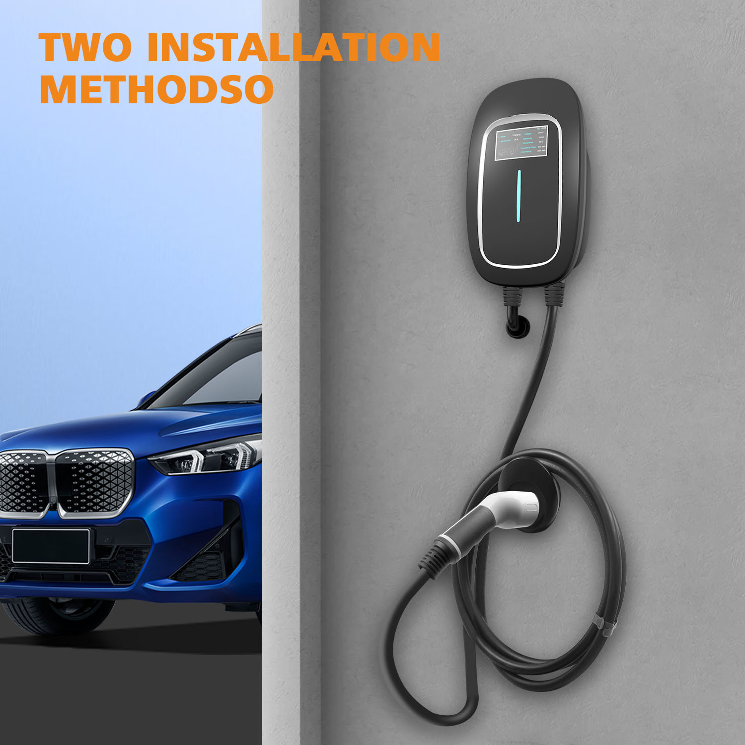 单/三相欧标壁挂式充电桩Type2交流充电桩可手机控制+刷卡大屏显