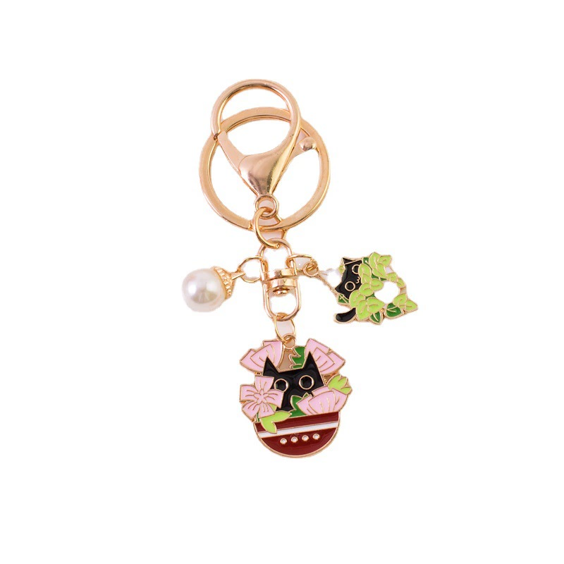 Metal keychain, creative flowerpot, pendant for beloved, new collection, pet, cat