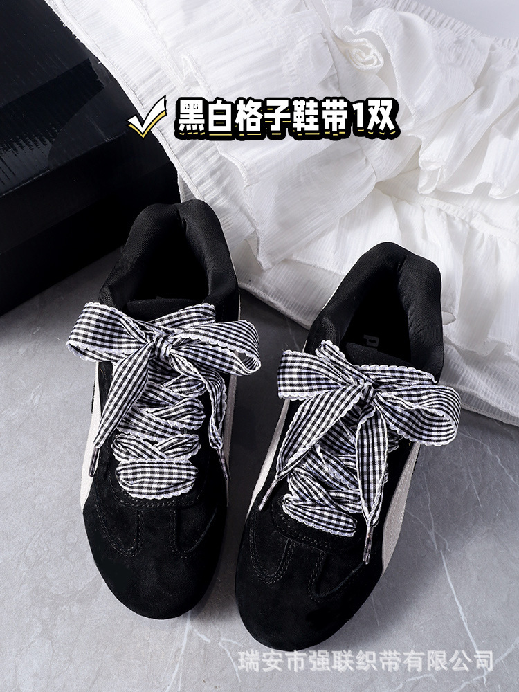 흑백 체크무늬 신발끈 1쌍