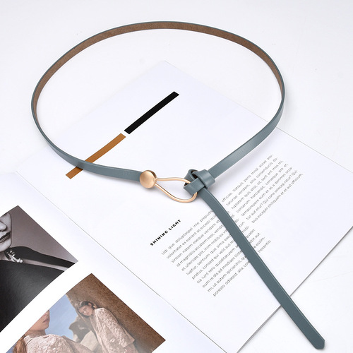 Cowhide thin belt for women genuine leather versatile knotted water drop buckle decorative belt Korean style fashion multi-color belt wholesale