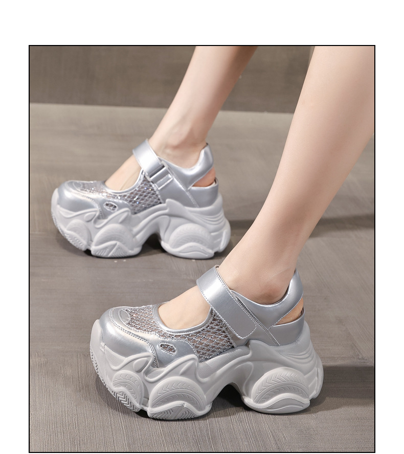 Sandal đế dày tăng chiều cao dáng giày thể thao nữ 2026 — màu trắng, bạc chi tiết 15