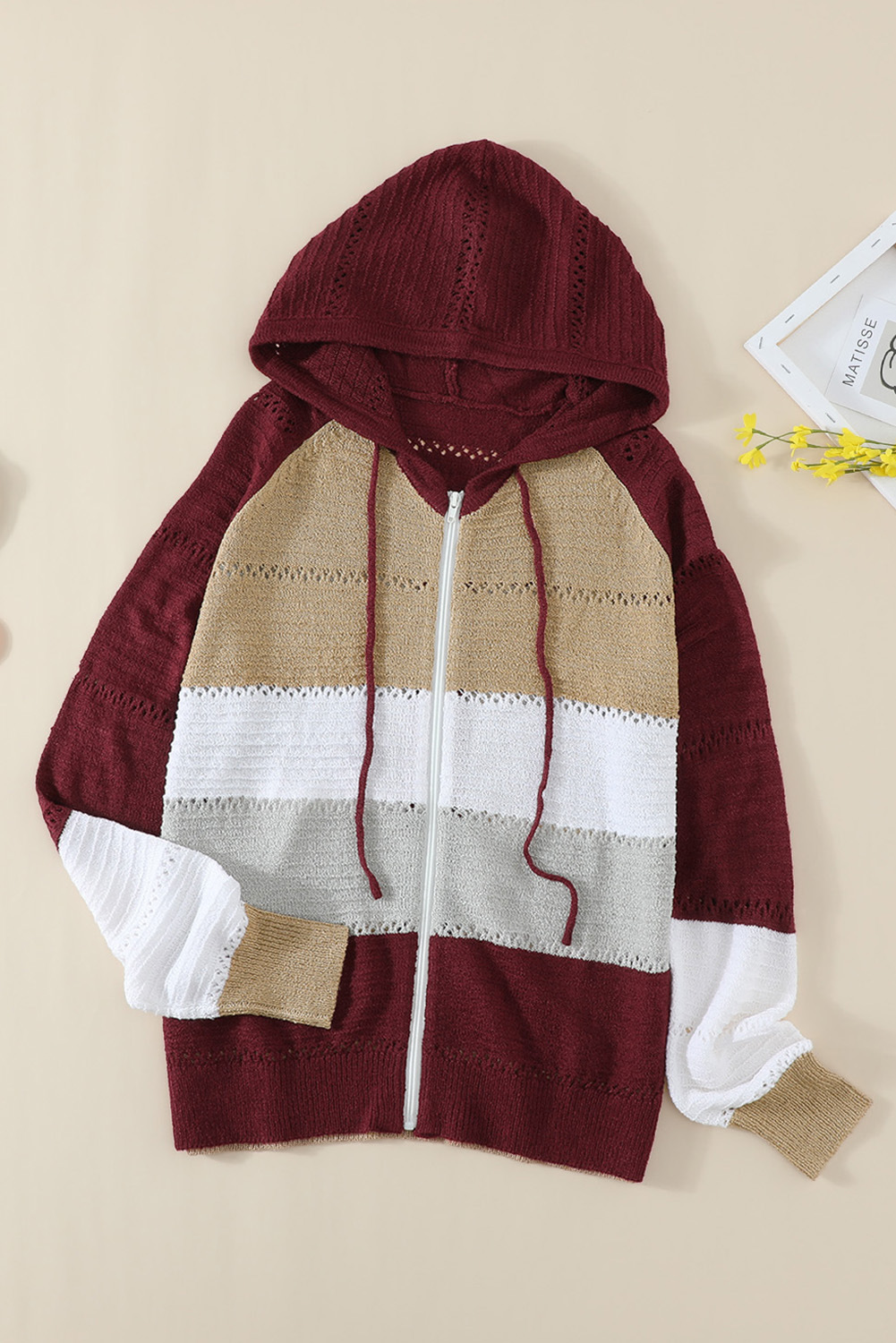 color de contraste delgado suéter de punto con capucha abrigo nihaostyles ropa al por mayor NSQSY87002