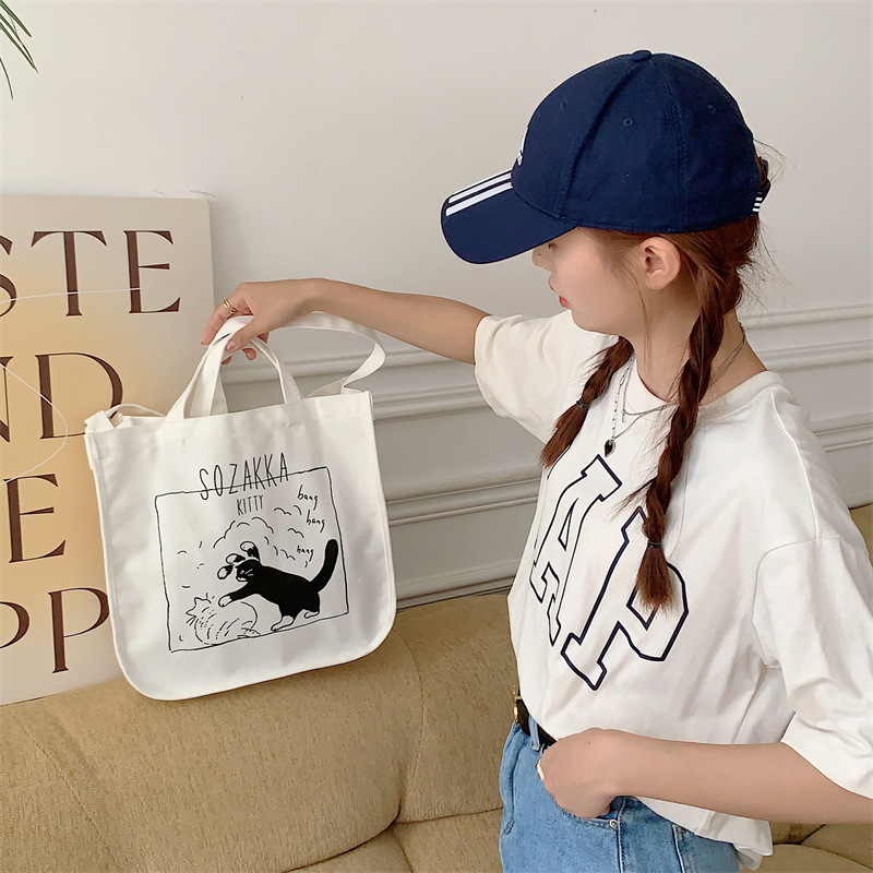 37271 Japanese cartoon canvas bag, women's printed crossbody bag, tote bag, large-capacity student class bag, handbag undefined