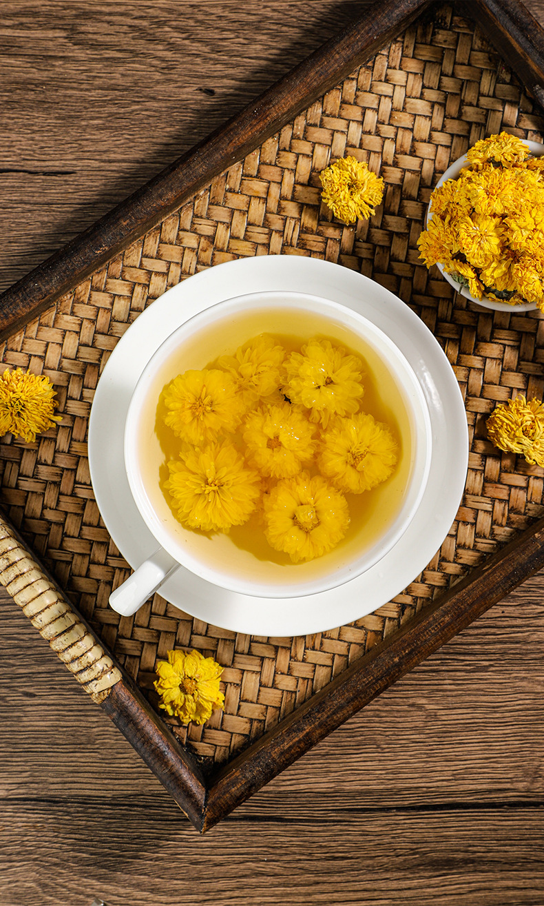 Golden Silk Chrysanthemum Tea Large Blooms Jin Si Huang Ju 50g One Flower Per Cup details