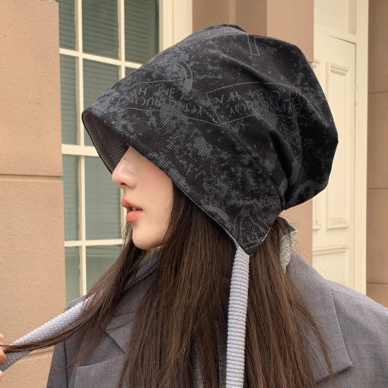 韩系扎染双面戴堆堆帽休闲防风套头帽秋冬百搭帽子女显脸小冷帽新|undefined