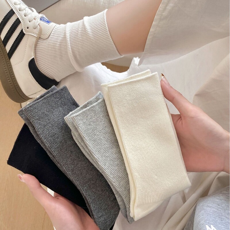 Gray Mid-Calf Socks for Women, Summer Trendy Solid Color Japanese Ballet Style, Suitable for Pairing with German Training Shoes, Loose Stacked Socks