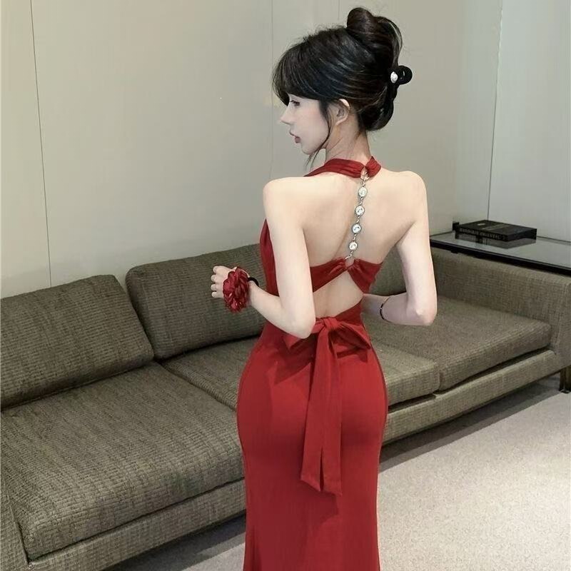 Purely Sexy Purple Halter Neck Strap Dress for Women, Backless Dress, Slim Fit Bodycon Long Dress Gown Purely Sexy Purple Halter Neck Strap Dress for Women, Backless Dress, Slim Fit Bodycon Long Dress Gown