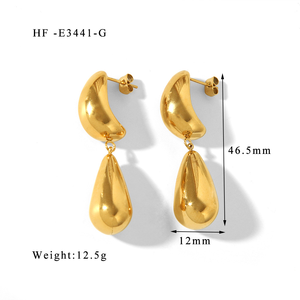 1 Pair Elegant Vintage Style Lady Moon Water Droplets 316L Stainless Steel  18K Gold Plated Drop Earrings display picture 3