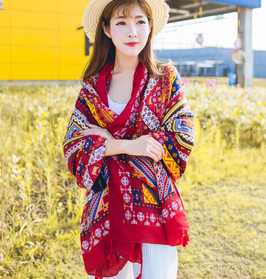 夏季棉麻圍巾女韓版民族風旅遊防曬海邊沙灘巾防曬紗巾遮陽披肩女