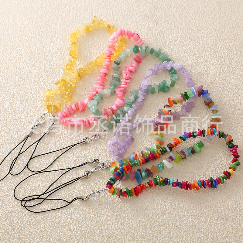 Europa y América transfronteriza nueva cadena de teléfono móvil de grava cadena de teléfono móvil cáscara del teléfono móvil aplicable piedra natural joyería de cristal honda