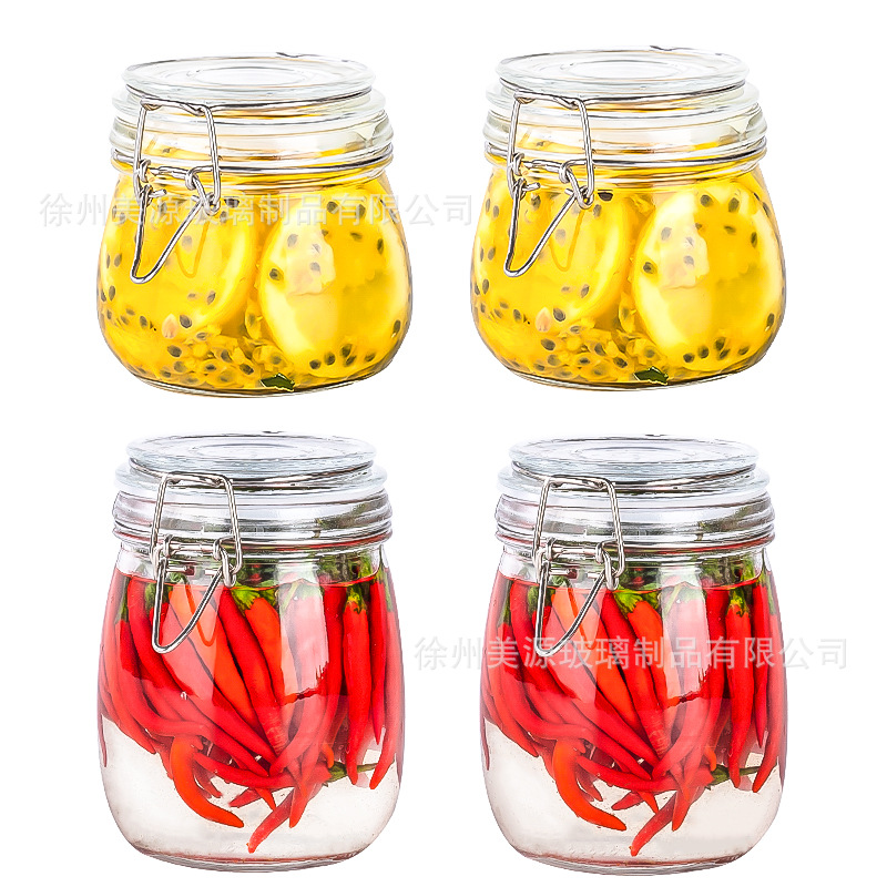 厂家优惠供应750ml卡扣玻璃密封罐 茶叶罐储粮罐家庭泡菜散装玻璃