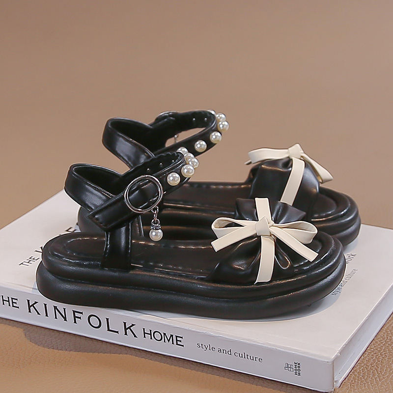 Niñas sandalias versátiles 2026 verano nuevo niño suave zapatos de playa de aire extranjero zapatos de princesa de perla para niños grandes image 8