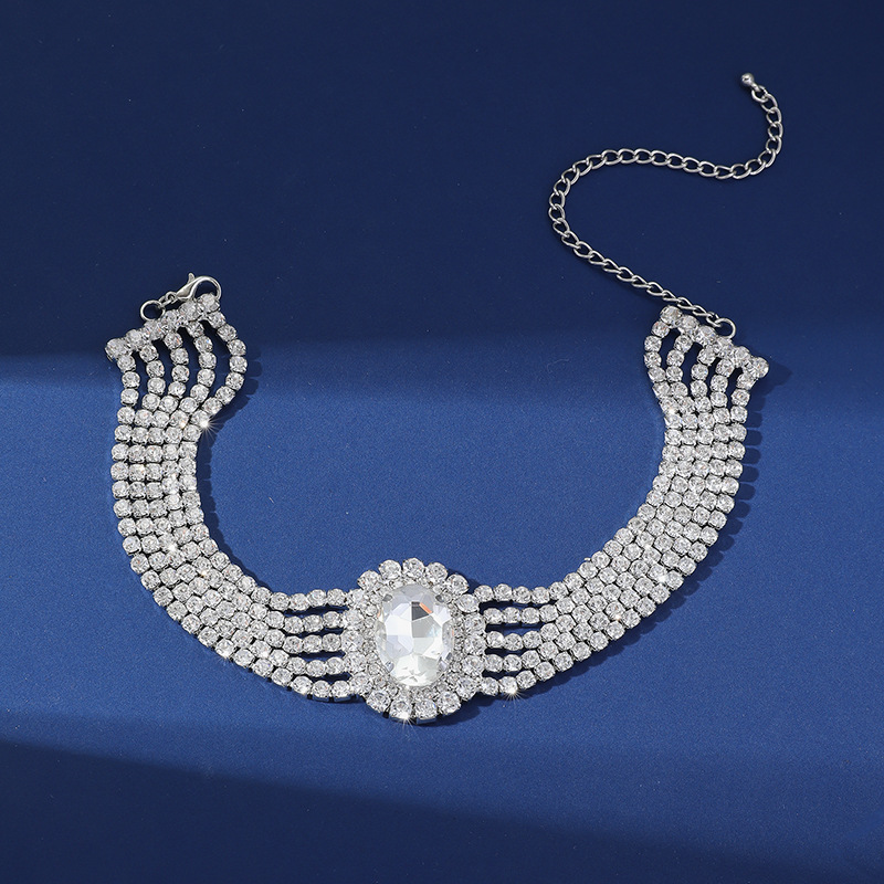 70g Weight Rhinestones Inlay Material Copper Chain Material Banquet, Cocktail Party Occasion Artificial Crystal, Copper Material Geometric Pattern Women's Gender Plating Design Elegant, Glam Style Elegant Glam Geometric Rhinestones Artificial Crystal Copper Choker Wholesale 3