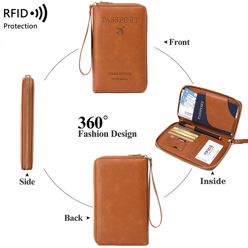 Sınır ötesi 2023 yeni RFID uzun pasaportluk bilet saklama belge çantası çok fonksiyonlu seyahat fermuarlı pasaport çantası