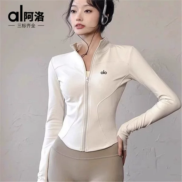 American a Quick-Drying Yoga Jacket for Women, Slim Fit, Outdoor Sports, Running, Fitness, Long-Sleeved Sun Protection Clothing