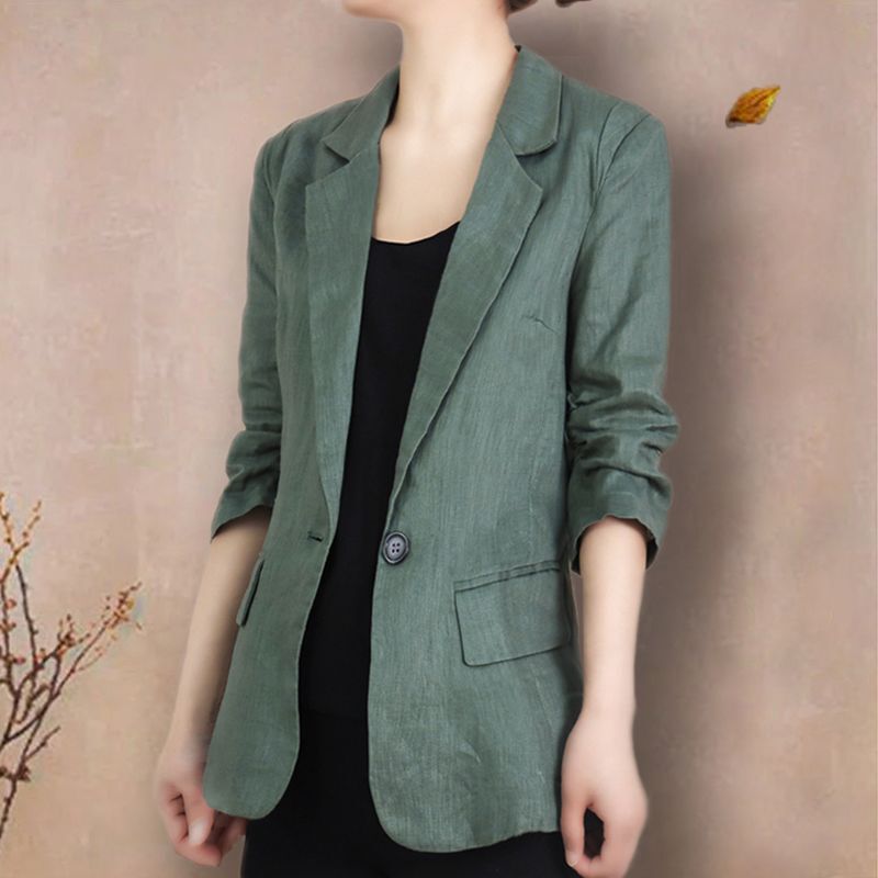 Cotton and Linen Blazer, Korean Style, New Thin Slim-Fit Linen Suit, Three-Quarter Sleeves, Women's Plus Size Casual Spring and Autumn Cotton and Linen Blazer, Korean Style, New Thin Slim-Fit Linen Suit, Three-Quarter Sleeves, Women's Plus Size Casual Spring and Autumn