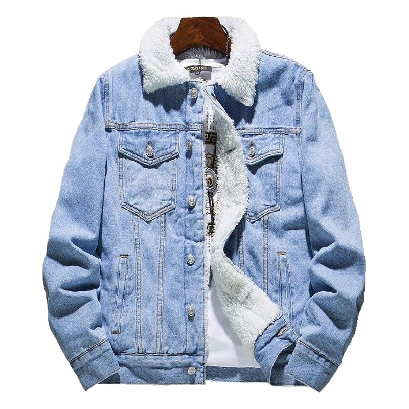 2019 invierno nuevo abrigo de mezclilla de talla grande para hombre de moda coreana chaqueta de mezclilla de lana de cordero engrosada con forro polar para hombre