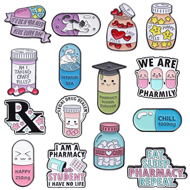 Broche capsule polyvalente Pill, accessoires de mode, série de badges en métal, lettres_voghion.com