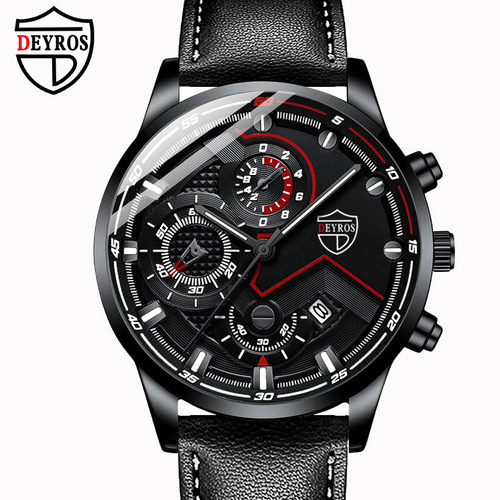 DEYROS cross-border men's fashion luminous calendar watch men's quality business leather quartz watch men's watch