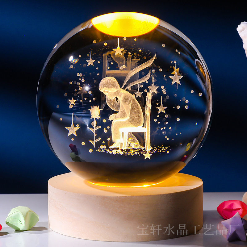 usb发光内雕水晶球摆件创意生日礼物女生闺蜜送男朋友月球银河系|undefined