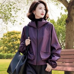 2025春秋新款时尚连帽气质减龄宽松显瘦纯色百搭上衣外套