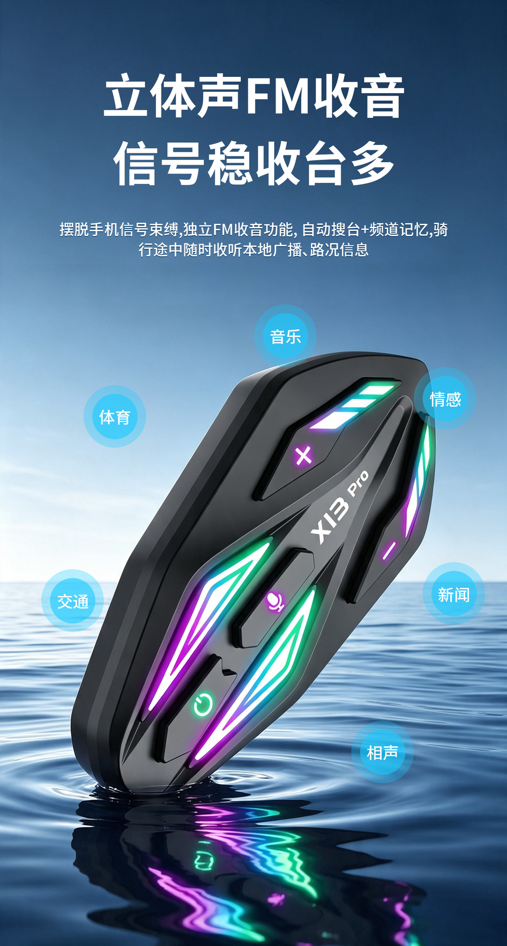Cross-Border Wireless X13 Motorcycle Helmet Bluetooth Headset Cross-Brand Riding Intercom with Heavy Bass, Waterproof, and Noise Reduction