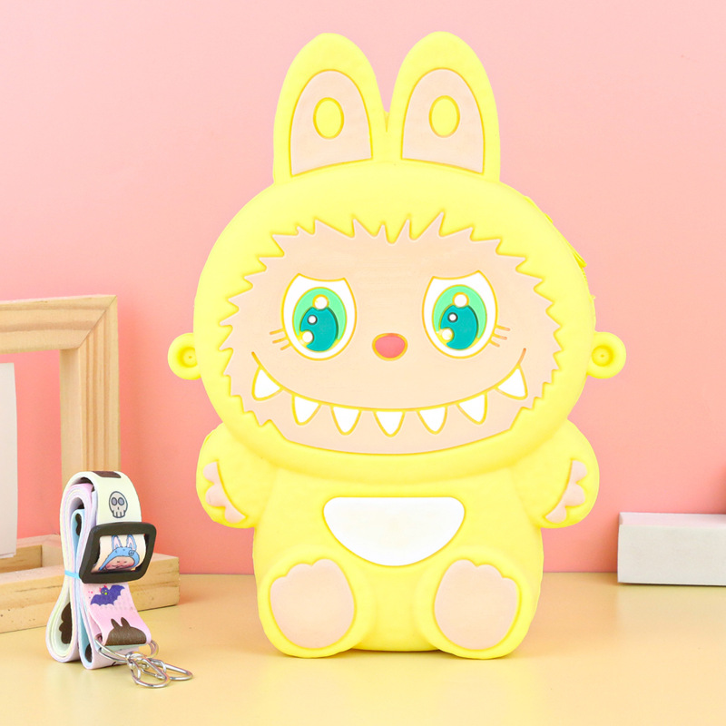 Labubu シリコーン携帯電話バッグ漫画かわいい誕生日ギフト弓シリコーン小銭入れハイエンドクロスボディバッグ|undefined