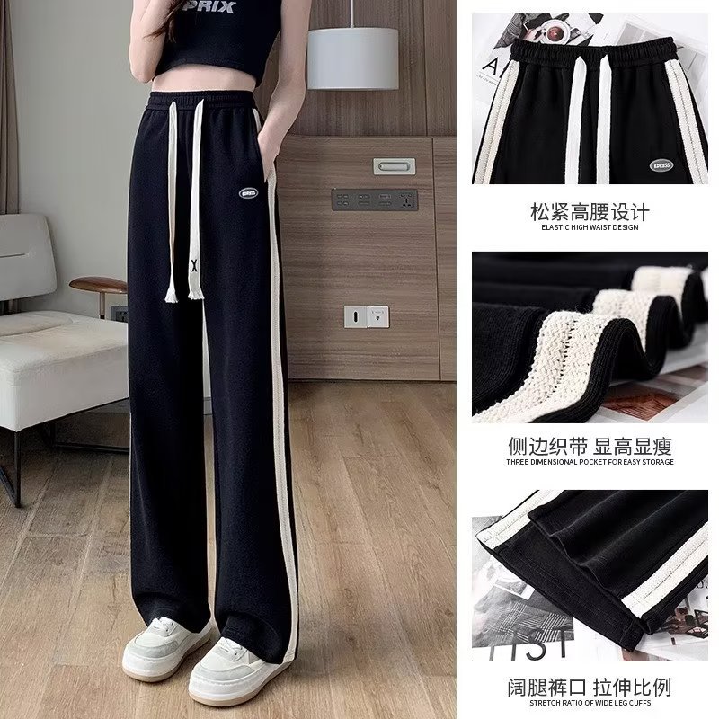 Pantalones casuales primavera y otoño 2023 nuevas mujeres sueltas pantalones casuales rectos diseño adelgazamiento pierna ancha Pantalones deportivos para mujeres image 10