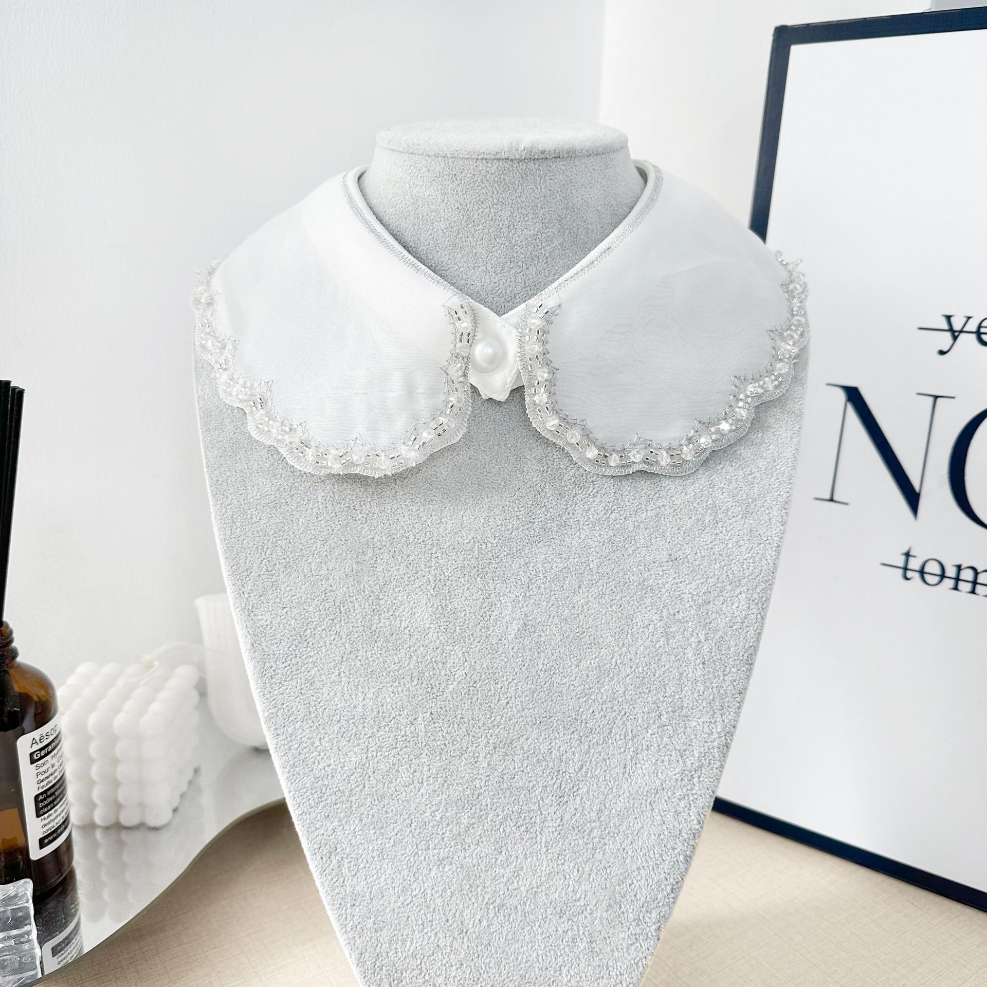 Collar de encaje de color sólido con diamante falso, ropa de vestir superpuesta, artefacto, collar tridimensional, collar de vestido desmontable