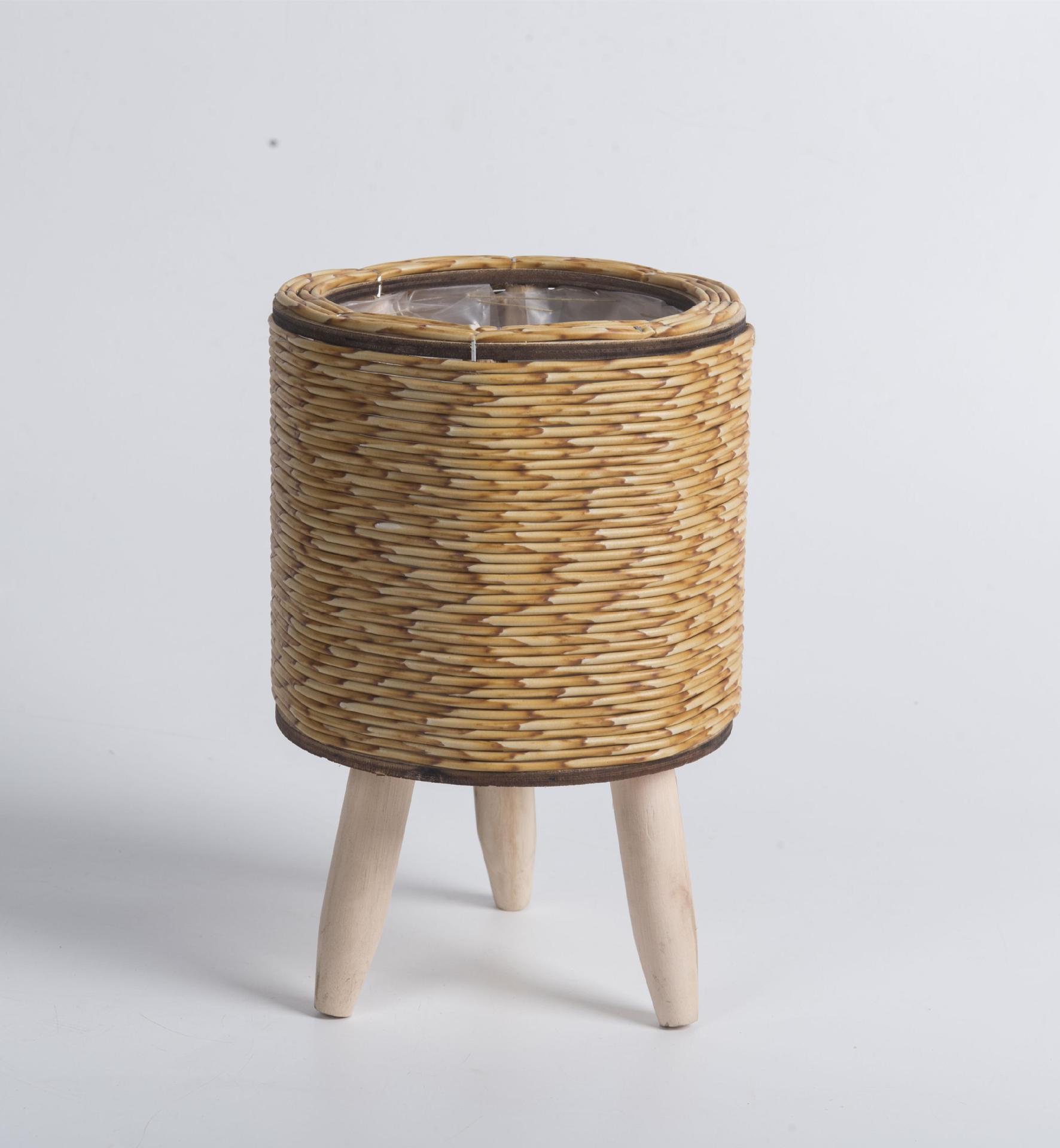 Estilo nórdico ratán creativo maceta soporte de paja cesta de flores sala de estar balcón piso soporte de flores decoración de escritorio