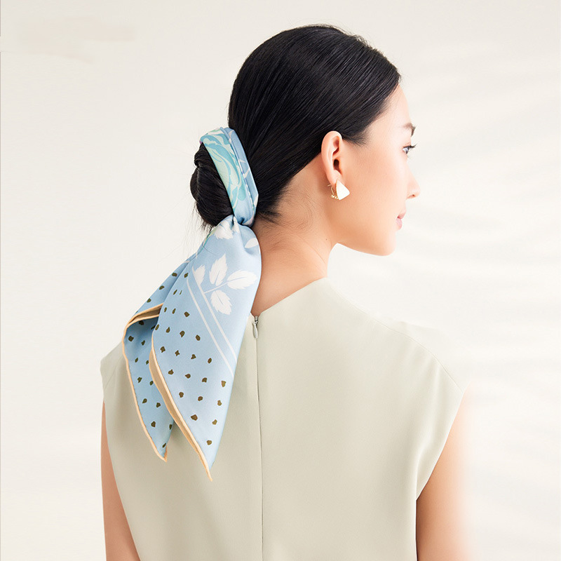 Nuova sciarpa di seta con motivo vegetale 100% seta di gelso, 65 cm, sciarpa quadrata media a doppio spruzzo_voghion.com