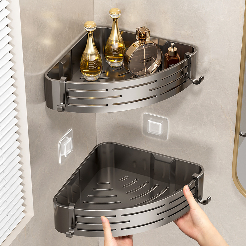 No-Drill Bathroom Storage Rack for Toilet, Washbasin, Wall-Mounted Triangular Organizer for Shower and Bath No-Drill Bathroom Storage Rack for Toilet, Washbasin, Wall-Mounted Triangular Organizer for Shower and Bath