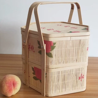 竹编双层阳山奉化水蜜桃竹篮礼品包装水果特产礼盒水蜜桃盒子现货