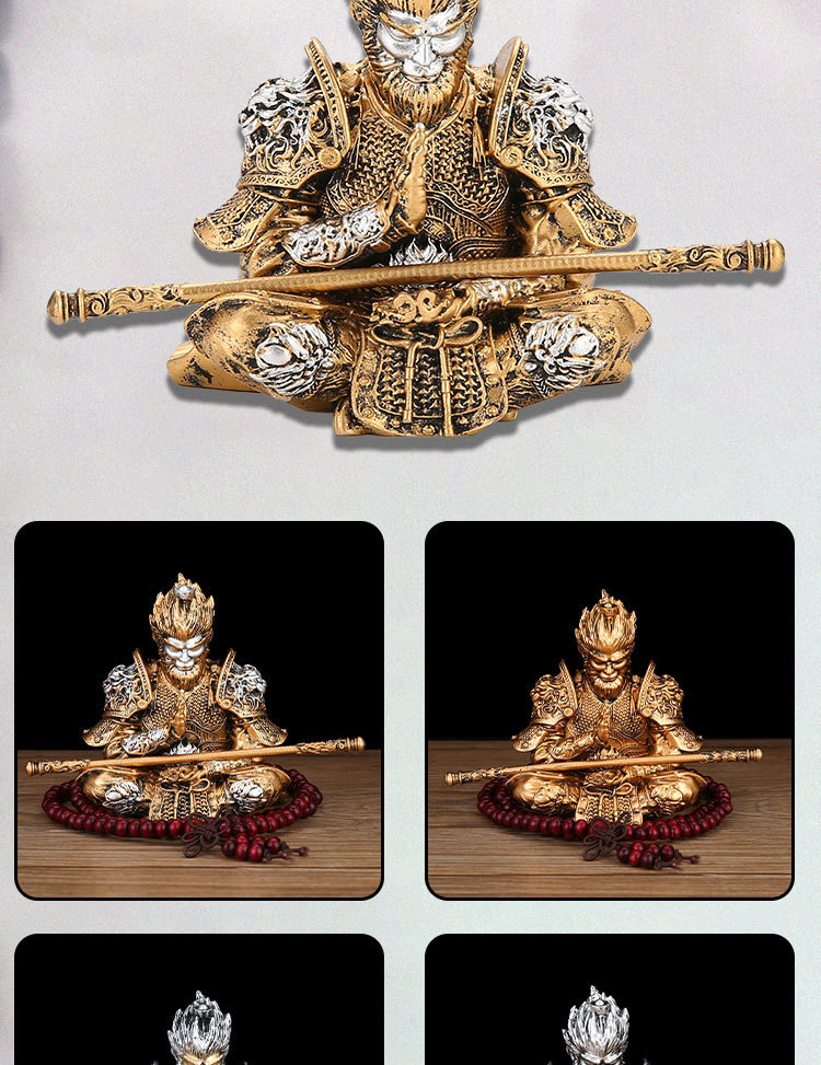 Black Myth Game Merchandise: Wukong Figure with Golden Hoop Staff, Zen-Style Sitting Posture, Living Room Tea Table Decoration, Tea Pet, Car Ornament