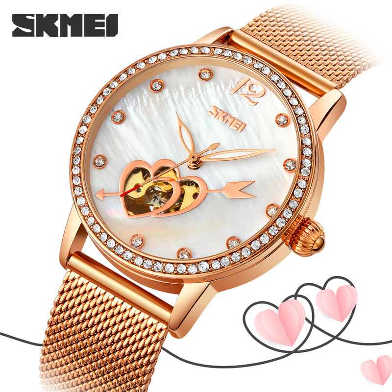 Skmei Timeless Beauty: модные и элегантные женские механические часы в форме сердца с прозрачным корпусом, украшенные стразами и светящимся механизмом.